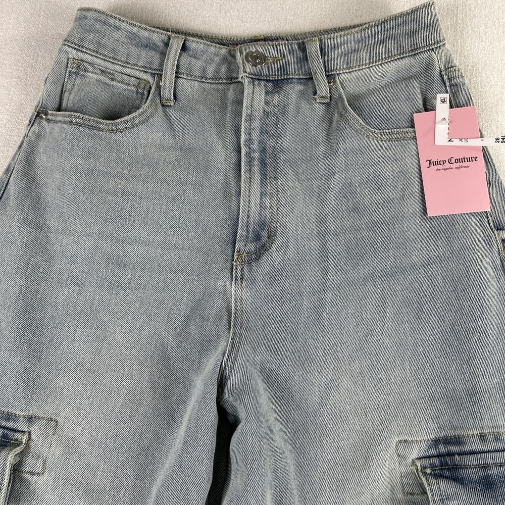 Juicy Couture Lunita Wide Leg Cargo Jeans Size 28 Medium Wash Y2K NWT($110) - Picture 2 of 13